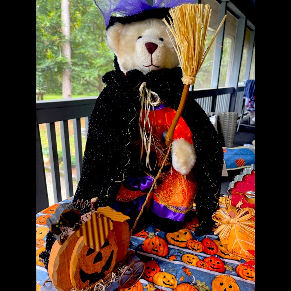 Adorable Stuffed Bear in Trick or Treat costume